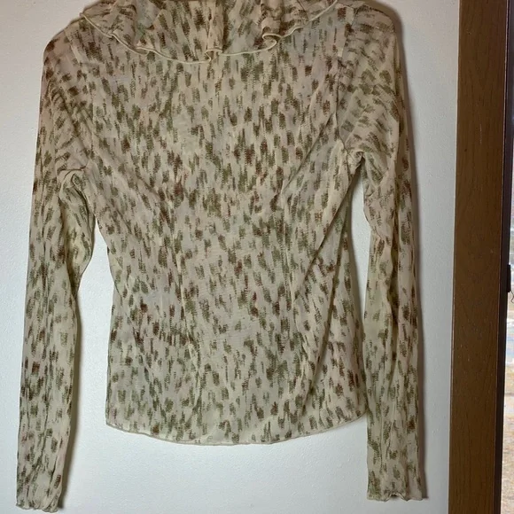 CAbi Cream and Brown Patterned Ruffle Blouse - Picture 6 of 9